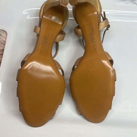 RALPH LAUREN PURPLE LABEL GOLD LEATHER HEELS - Picture 5 of 10